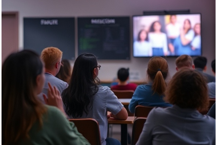 students doing a listening activity in classroom