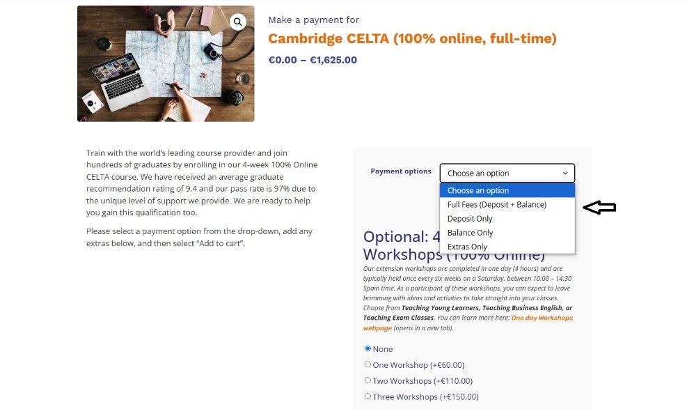 Payment options for CELTA course at oxford TEFL